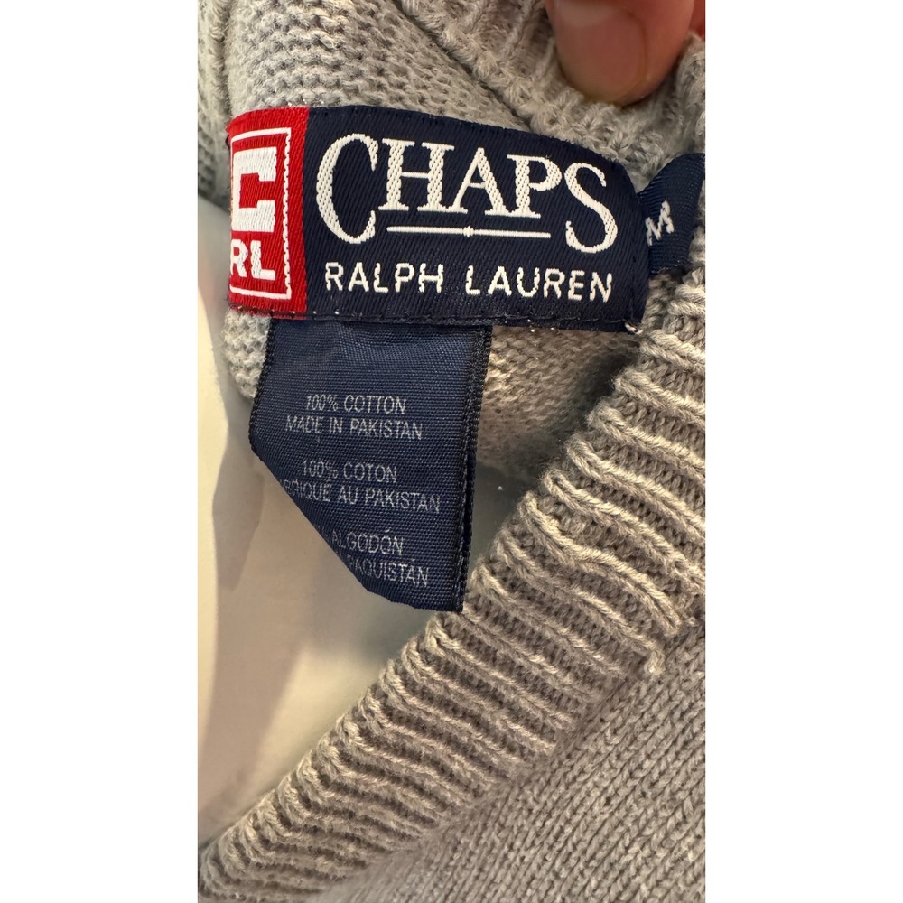 Chaps Ralph Lauren Striped Cotton Sweater Crew Neck Pullover Gray Red Mens M - Picture 3 of 3